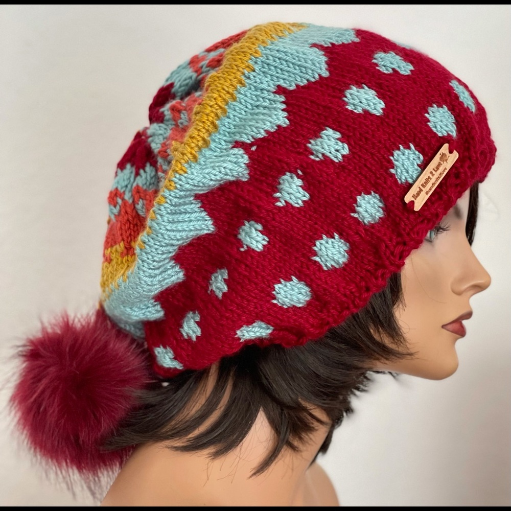 Hand Knits 2 Love Slouch Beanie Hat Cap Fairisle